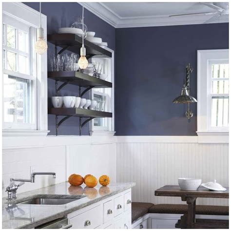 navy blue accent wall kitchen.